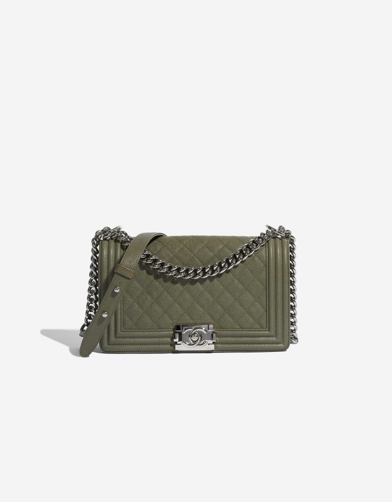 Pre-owned Chanel bag Boy Old Medium Caviar Khaki Green Front | Sell your designer bag on Saclab.com