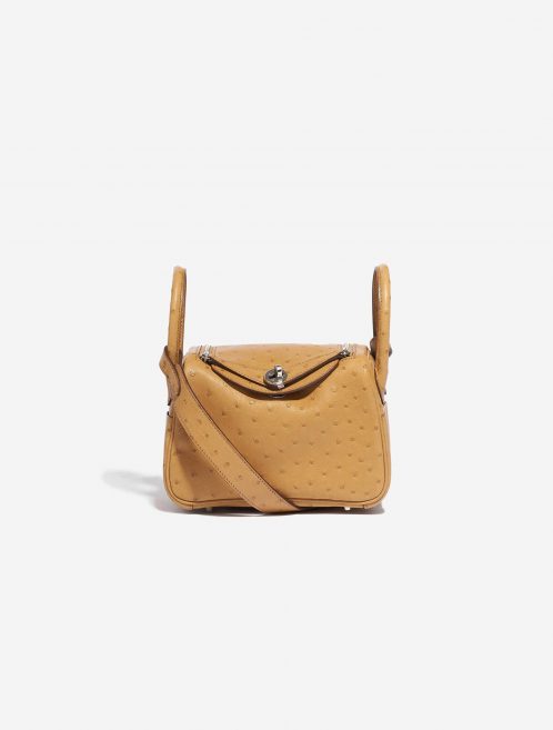 Pre-owned Hermès bag Lindy 20 Mini Ostrich Tabac Camel Yellow Front | Sell your designer bag on Saclab.com