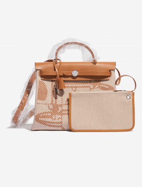 Pre-owned Hermès bag Herbag Zip 31 Toile / Vache Hunter Natural / Sable / Écru / Beige Beige, Brown Front | Sell your designer bag on Saclab.com