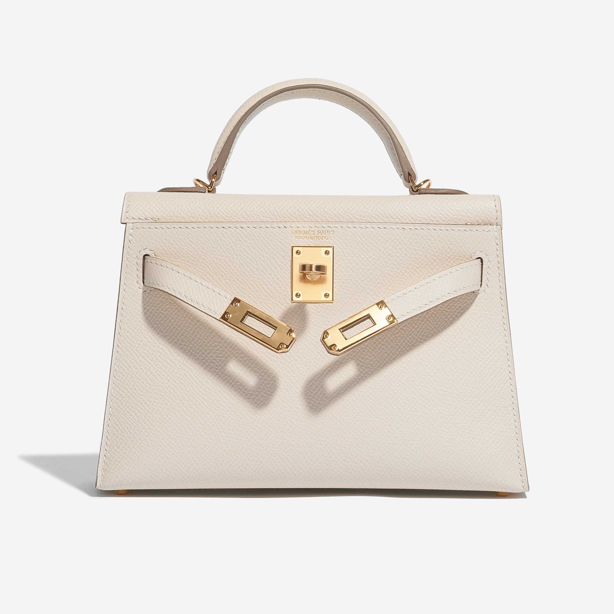 Pre-owned Hermès Tasche Kelly Mini Epsom Craie White Front Open | Verkaufen Sie Ihre Designer-Tasche auf Saclab.com