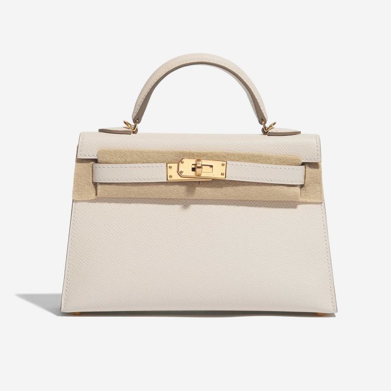 Pre-owned Hermès bag Kelly Mini Epsom Craie White Front Velt | Sell your designer bag on Saclab.com