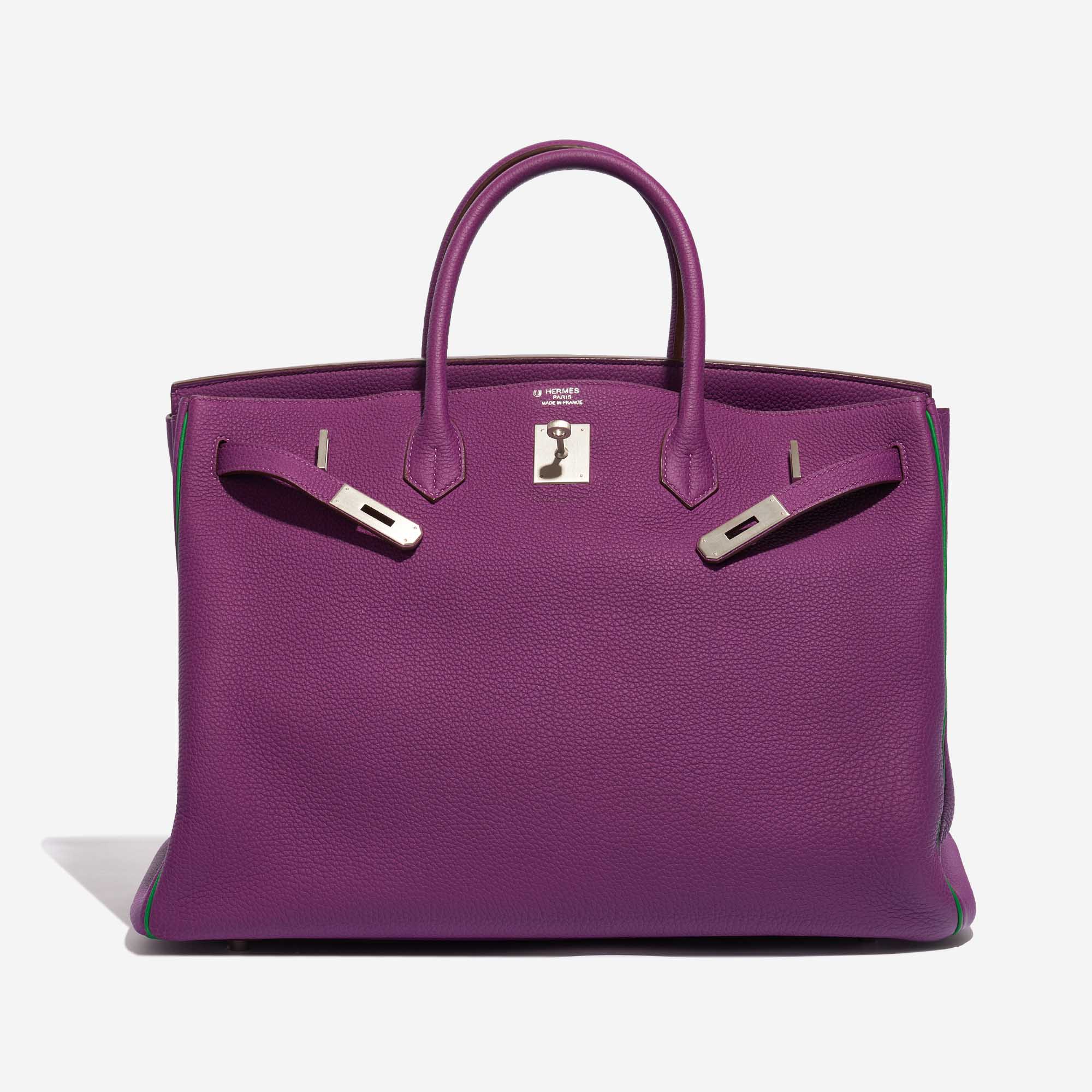 Pre-owned Hermès bag Birkin 40 HSS Togo Anemone / Bamboo Green, Violet Front Open | Sell your designer bag on Saclab.com