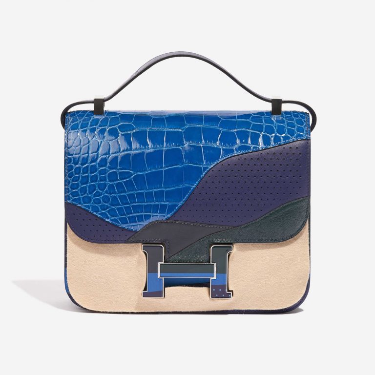 Sac Hermès d'occasion Constance 24 Endless Road Swift / Alligator / lézard Blue Encre / Blue Zellige / Vert Cypress / Blue Nuit Blue, Multicolour Front Velt | Vendez votre sac de créateur sur Saclab.com