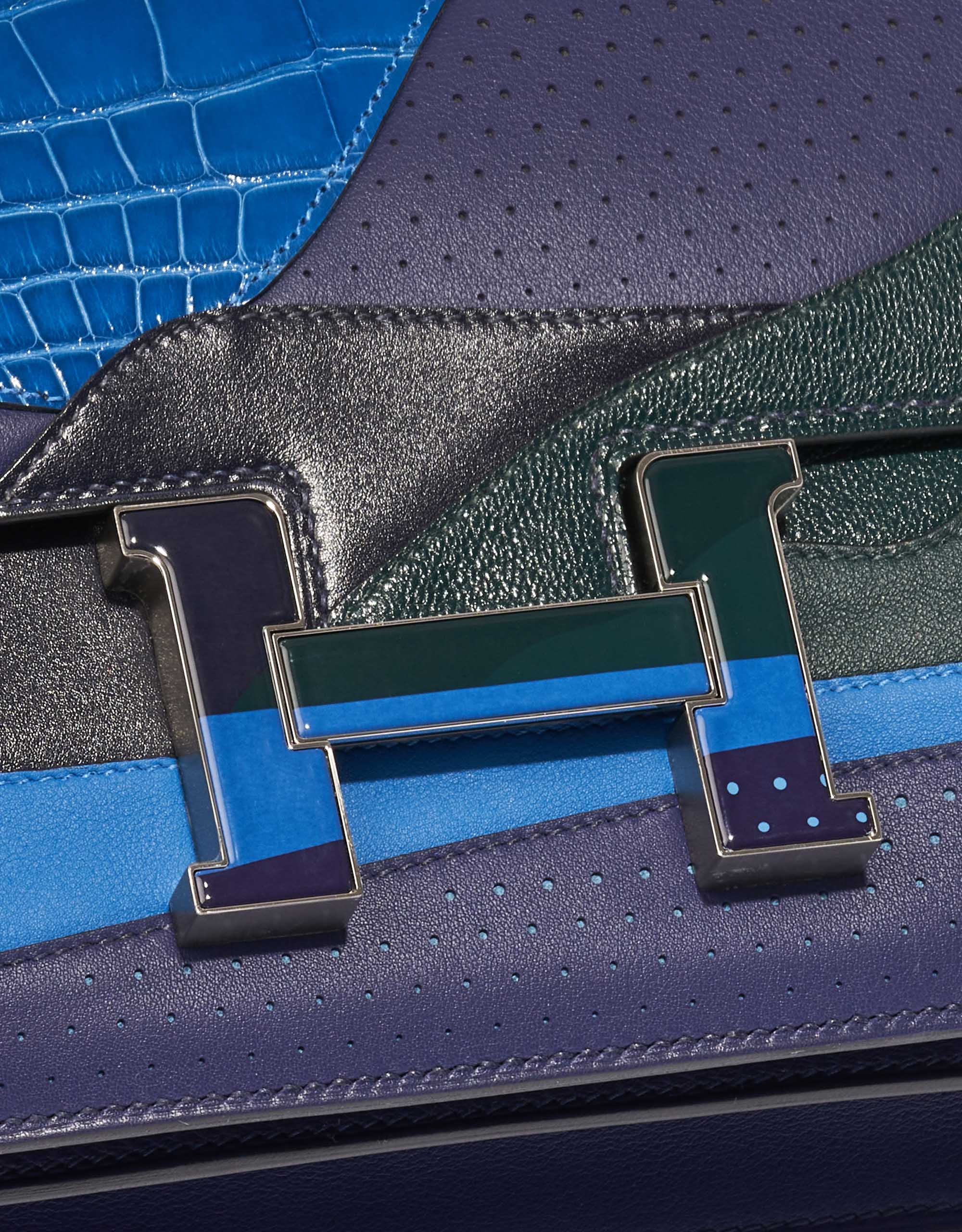 Hermès Limited Edition Constance 24 Endless Road in “Au Bout du Monte”  Shiny Ink Blue Bleu Encre, Zellige Blue Bleu Zellige, Cypress Green Vert  Cyprès & Night Blue Bleu Nuit Alligator 
