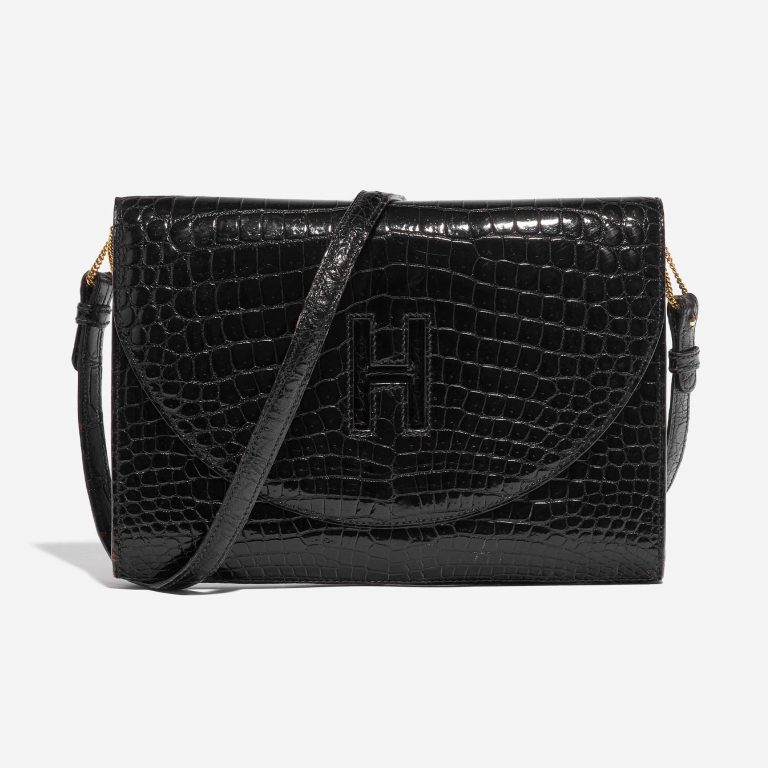 Pre-owned Hermès bag Clutch Medium Porosus Crocodile Black Black Front | Sell your designer bag on Saclab.com