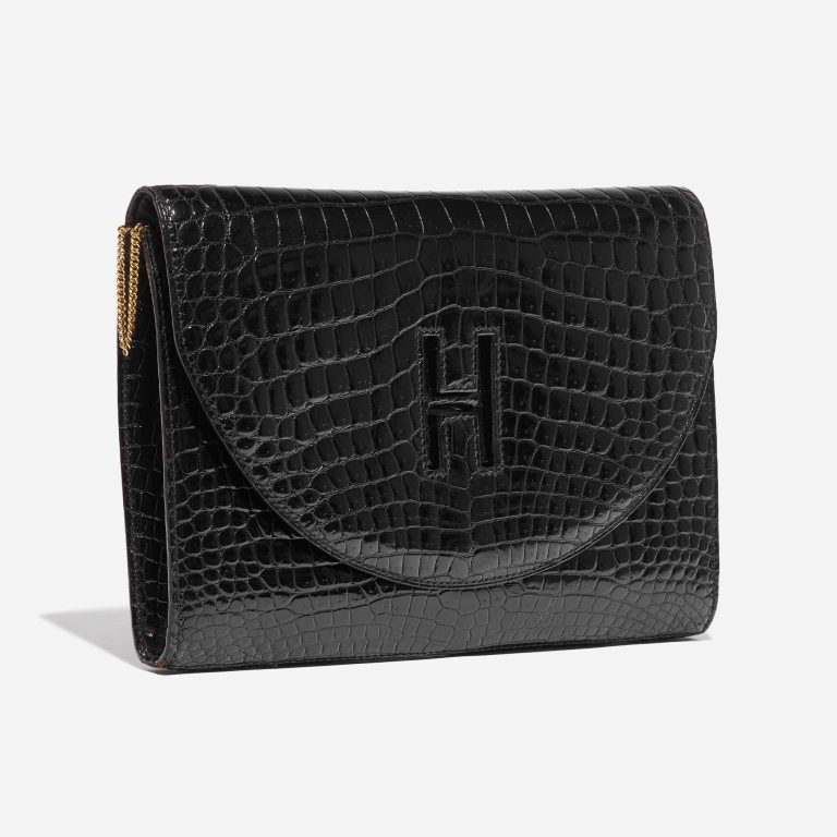 Pre-owned Hermès bag Clutch Medium Porosus Crocodile Black Black Side Front | Sell your designer bag on Saclab.com