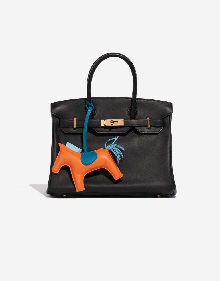 Pre-owned Hermès bag Rodeo GM Milo Lamb Feu / Bleu Aztec / Bleu Mykonos Blue Front | Sell your designer bag on Saclab.com