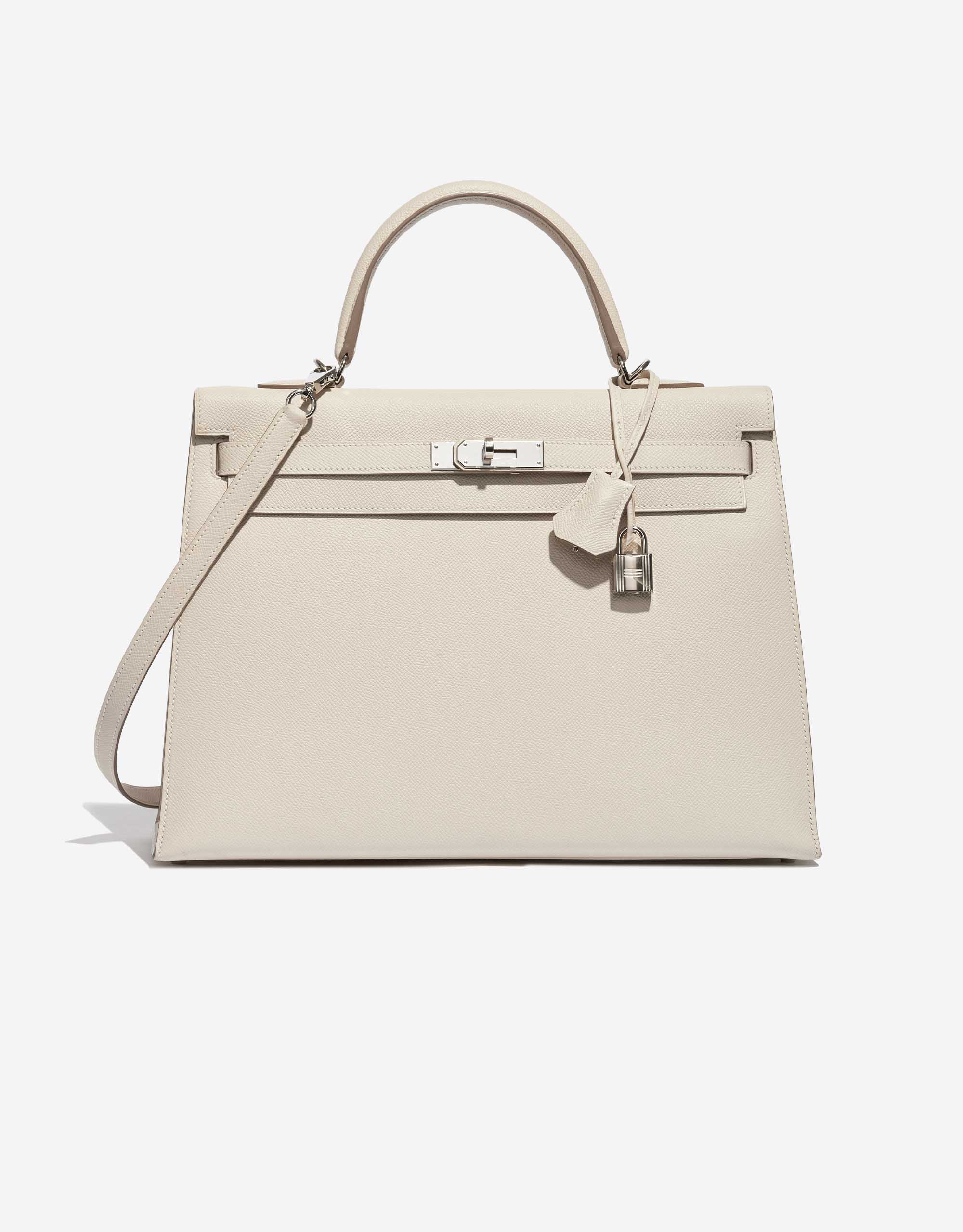 Hermes Kelly Mini Pochette Bag Epsom Leather Palladium Hardware In White