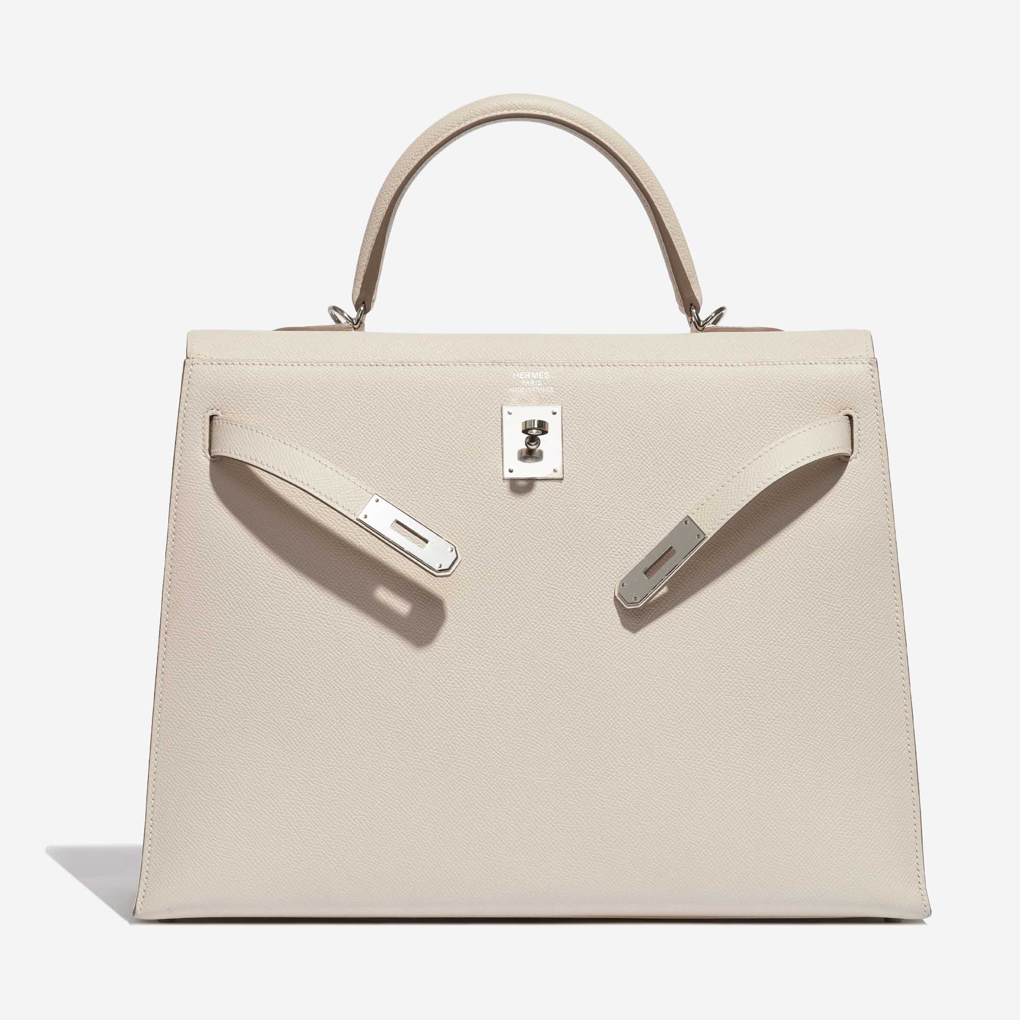 Pre-owned Hermès Tasche Kelly 35 Epsom Craie White Front Open | Verkaufen Sie Ihre Designer-Tasche auf Saclab.com