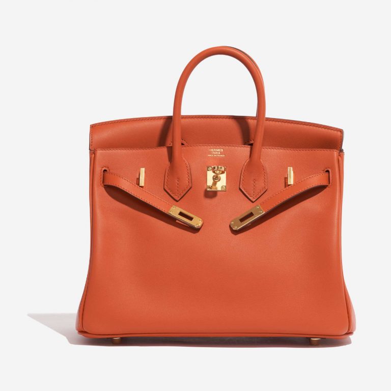 Pre-owned Hermès bag Birkin 25 Swift Terre Battue Brown, Orange, Red Front Open | Sell your designer bag on Saclab.com