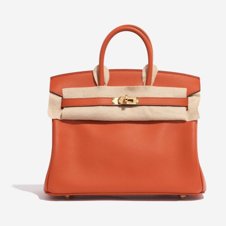 Pre-owned Hermès bag Birkin 25 Swift Terre Battue Brown, Orange, Red Front Velt | Sell your designer bag on Saclab.com