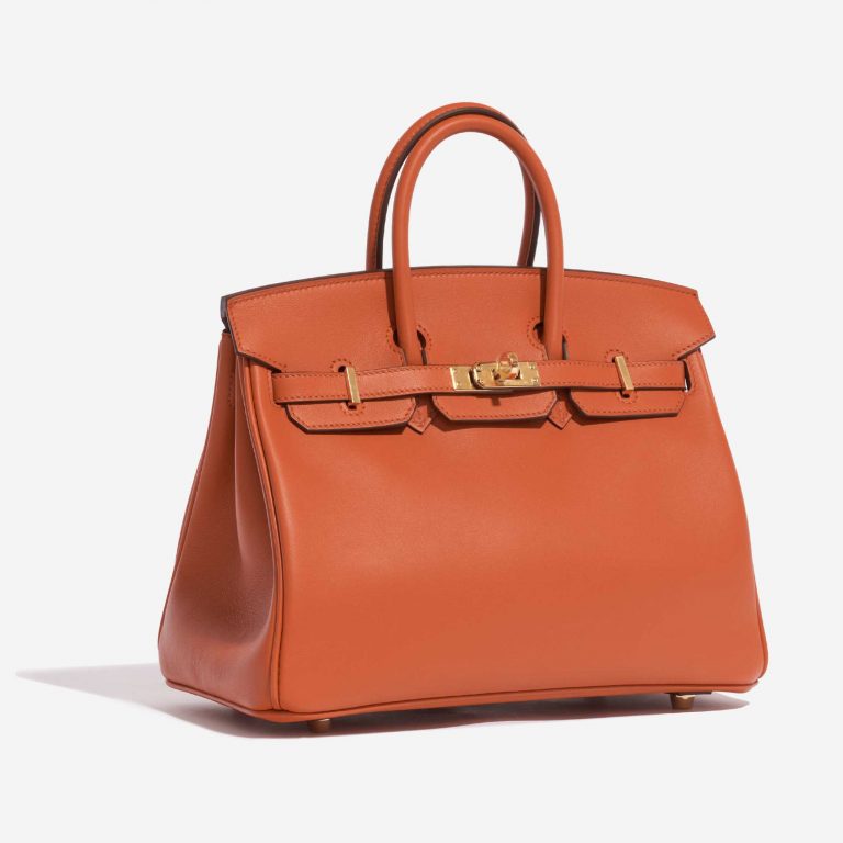 Pre-owned Hermès bag Birkin 25 Swift Terre Battue Brown, Orange, Red Side Front | Sell your designer bag on Saclab.com