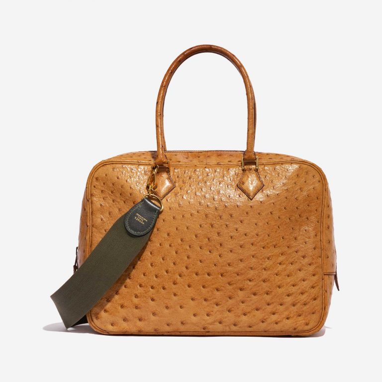 Pre-owned Hermès bag Plume Ostrich Cognac Brown Front | Sell your designer bag on Saclab.com
