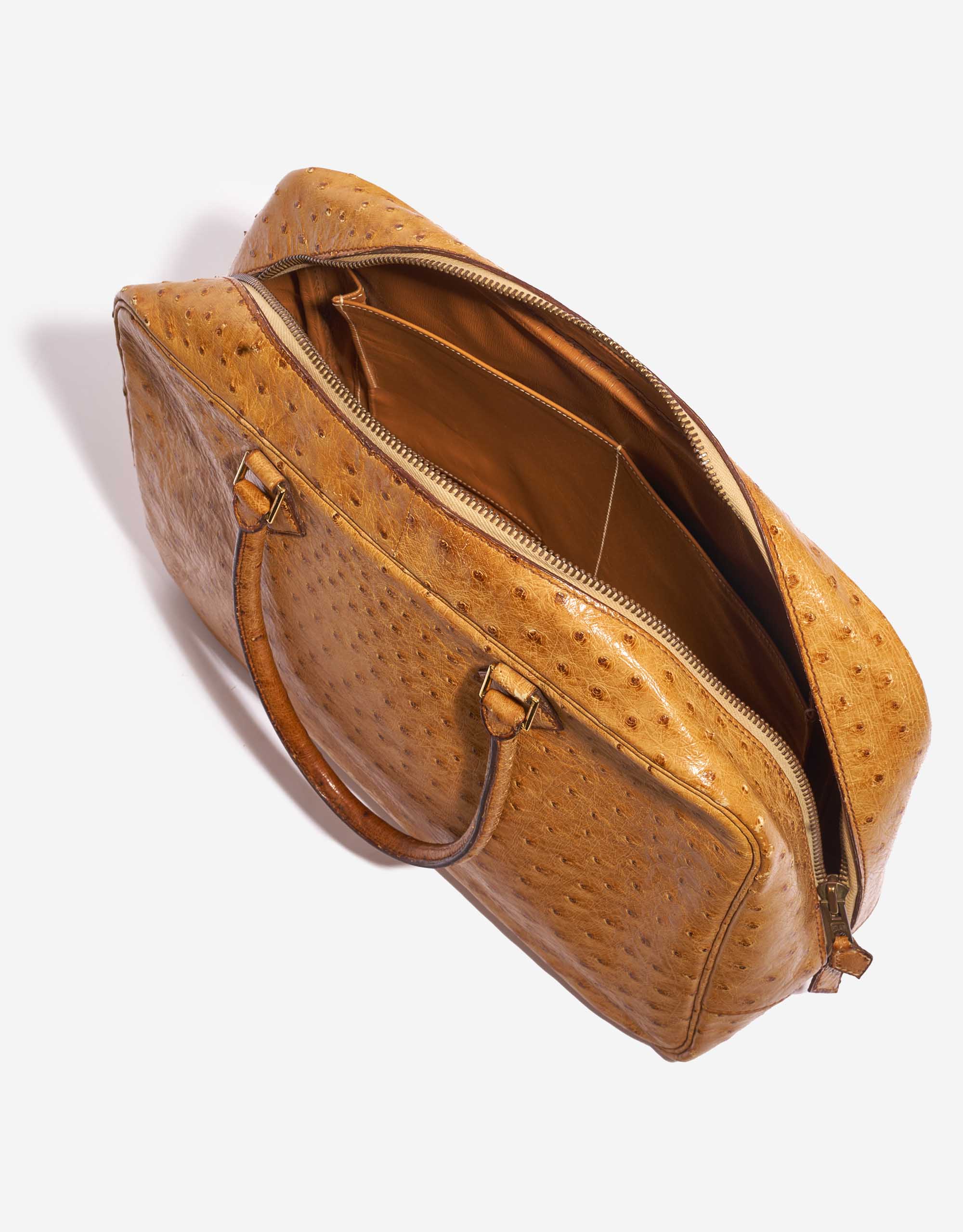 Pre-owned Hermès bag Plume Ostrich Cognac Brown Inside | Sell your designer bag on Saclab.com