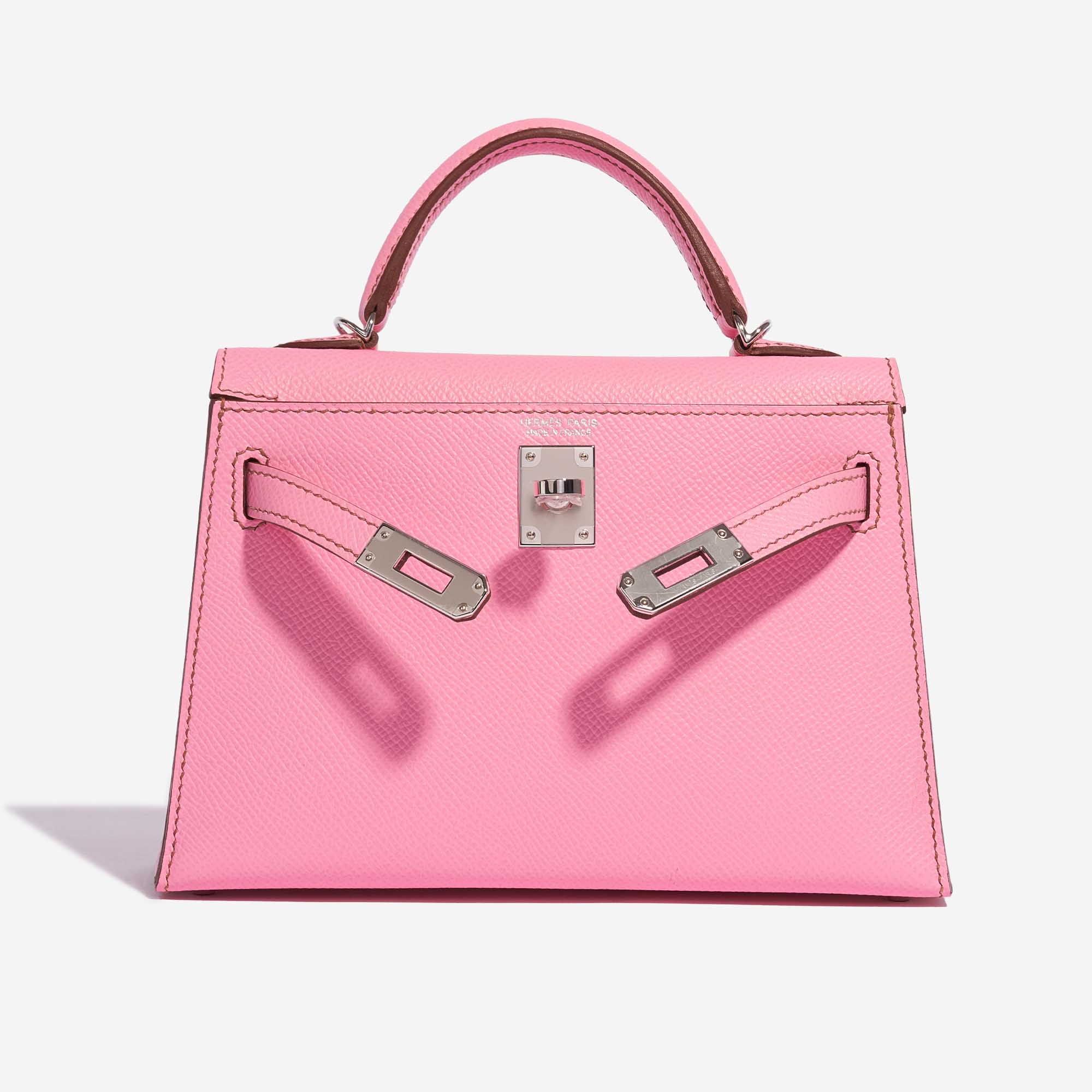 Pre-owned Hermès bag Kelly Mini Epsom 5P Bubblegum Pink, Rose Front Open | Sell your designer bag on Saclab.com