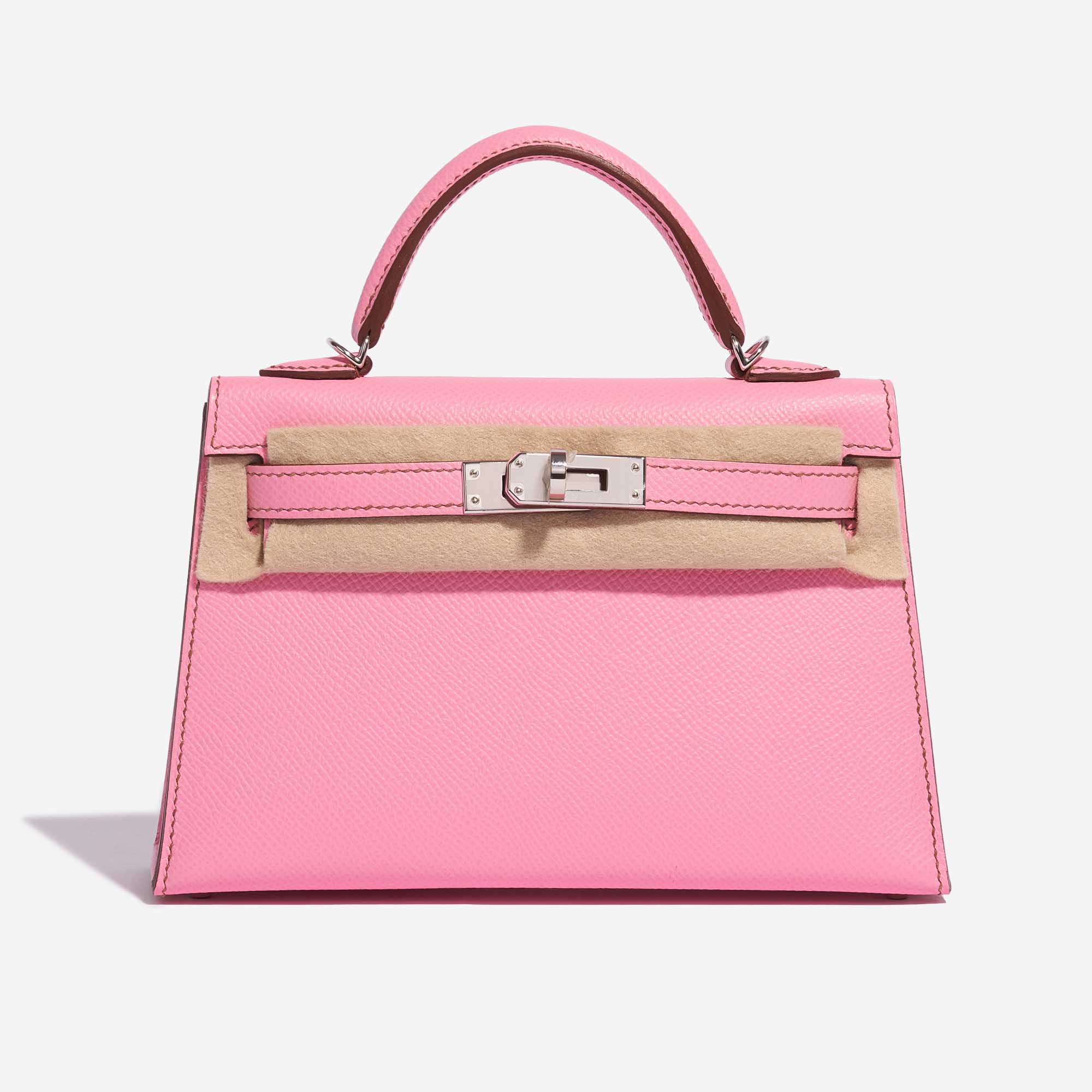 Pre-owned Hermès bag Kelly Mini Epsom 5P Bubblegum Pink, Rose Front Velt | Sell your designer bag on Saclab.com