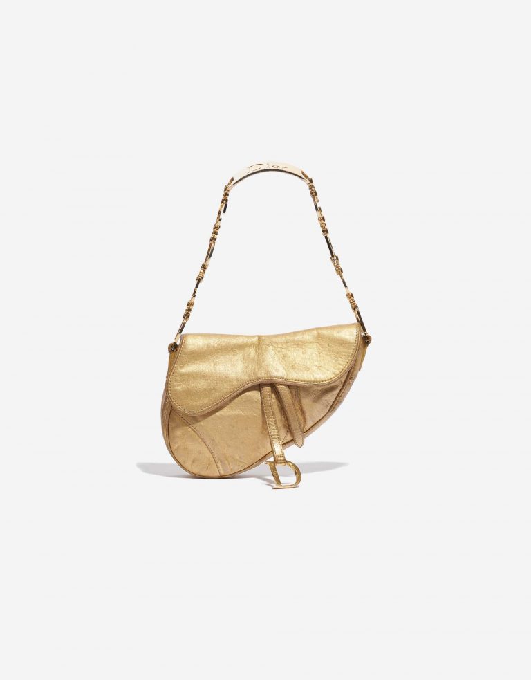 Pre-owned Dior bag Saddle Mini Ostrich Gold Gold Front | Sell your designer bag on Saclab.com