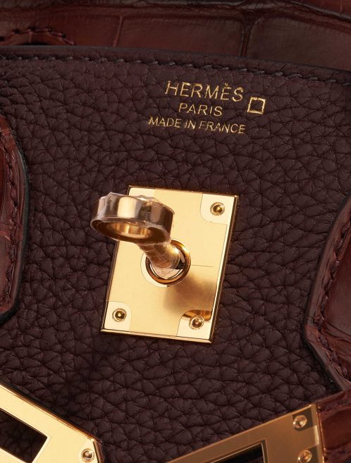 Pre-owned Hermès bag Birkin 25 Touch Matte Alligator / Togo Rouge Sellier / Bourgogne Brown, Violet Logo | Sell your designer bag on Saclab.com
