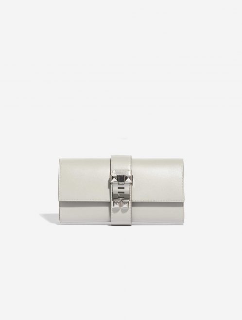 Pre-owned Hermès bag Medor Clutch Swift Gris Perle White Front | Sell your designer bag on Saclab.com