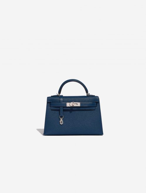 Pre-owned Hermès bag Kelly Mini Chèvre Mysore Deep Blue / Blue Izmir Blue Front | Sell your designer bag on Saclab.com