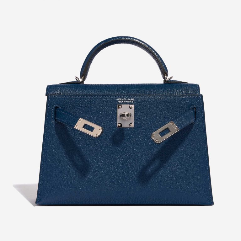 Pre-owned Hermès bag Kelly Mini Chèvre Mysore Deep Blue / Blue Izmir Blue | Sell your designer bag on Saclab.com