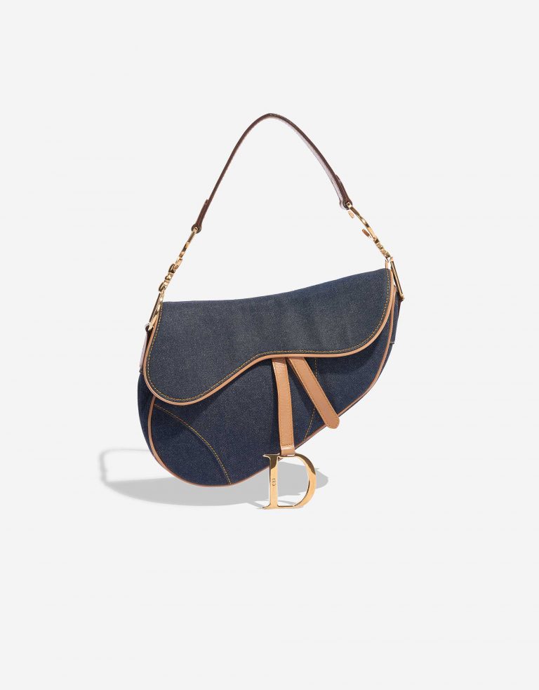 Pre-owned Dior bag Saddle Medium Leather Denim Blue Beige Front | Sell your designer bag on Saclab.com