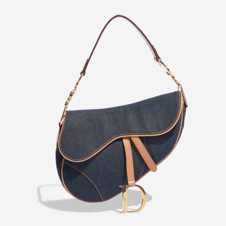 Pre-owned Dior bag Saddle Medium Leather Denim Blue Beige, Blue, Dark blue Front | Sell your designer bag on Saclab.com