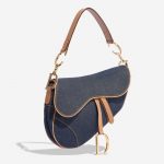 Pre-owned Dior bag Saddle Medium Leather Denim Blue Beige, Blue, Dark blue Side Front | Sell your designer bag on Saclab.com