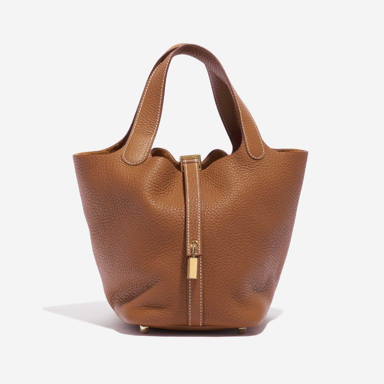 Pre-owned Hermès bag Picotin 18 Taurillon Clemence Gold Brown Front | Sell your designer bag on Saclab.com