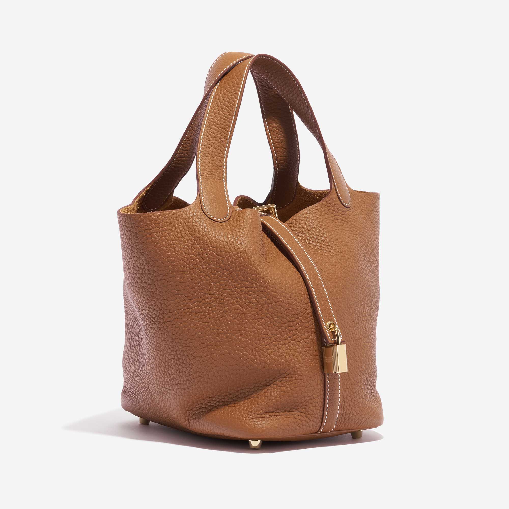 Pre-owned Hermès bag Picotin 18 Taurillon Clemence Gold Brown Side Front | Sell your designer bag on Saclab.com