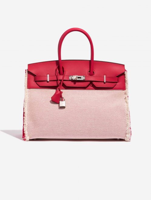 Pre-owned Hermès bag Birkin 35 Fray Swift / Canvas Framboise Pink, Red Front | Sell your designer bag on Saclab.com