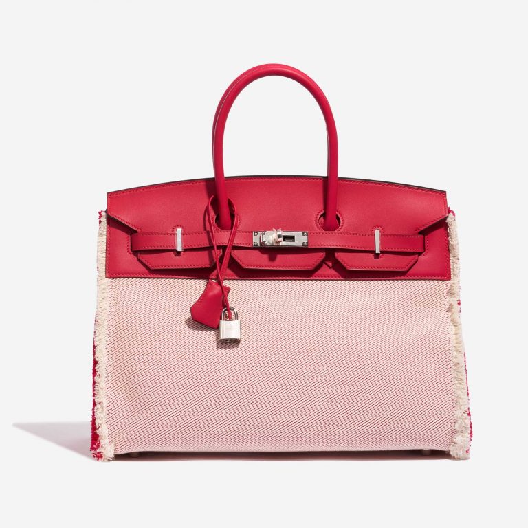 Pre-owned Hermès bag Birkin 35 Fray Swift / Canvas Framboise Pink, Red Front | Sell your designer bag on Saclab.com