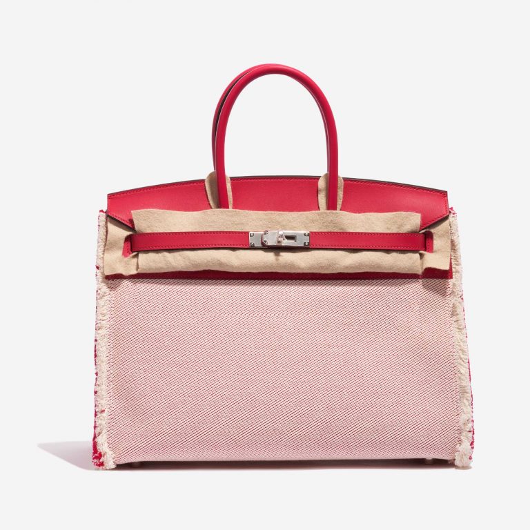 Pre-owned Hermès bag Birkin 35 Fray Swift / Canvas Framboise Pink, Red Front Velt | Sell your designer bag on Saclab.com