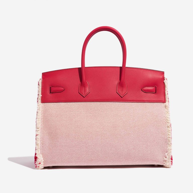 Pre-owned Hermès bag Birkin 35 Fray Swift / Canvas Framboise Pink, Red Back | Sell your designer bag on Saclab.com