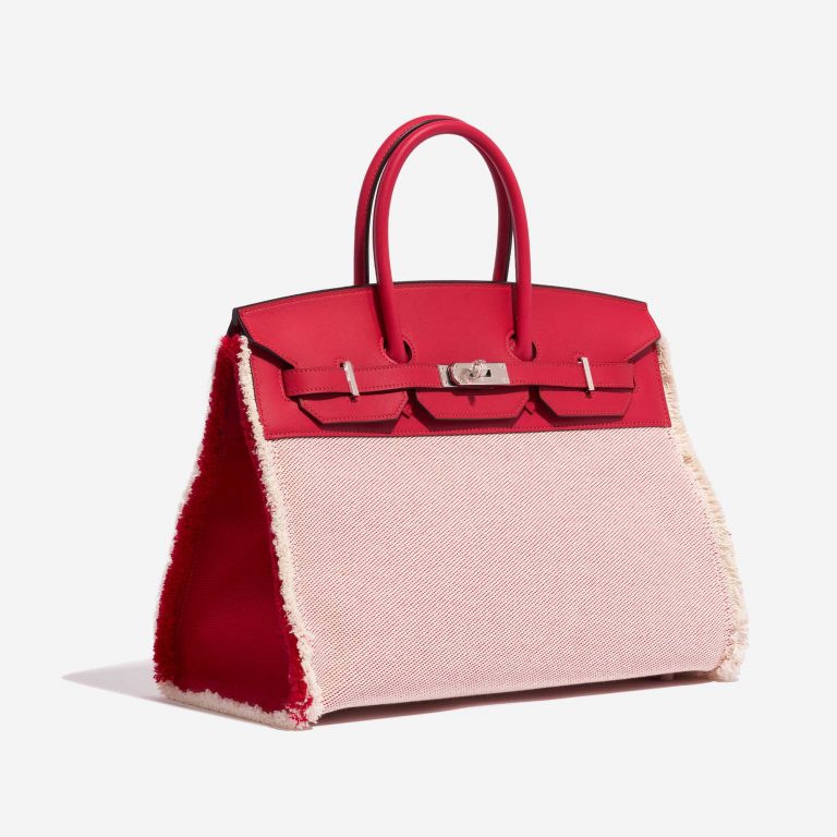 Pre-owned Hermès bag Birkin 35 Fray Swift / Canvas Framboise Pink, Red Side Front | Sell your designer bag on Saclab.com