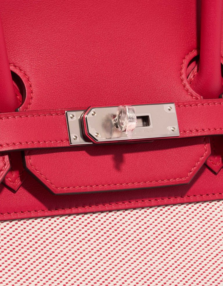 Pre-owned Hermès bag Birkin 35 Fray Swift / Canvas Framboise Pink, Red Closing System | Sell your designer bag on Saclab.com