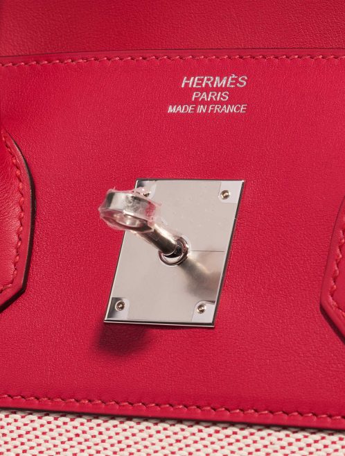 Pre-owned Hermès bag Birkin 35 Fray Swift / Canvas Framboise Pink, Red Logo | Sell your designer bag on Saclab.com