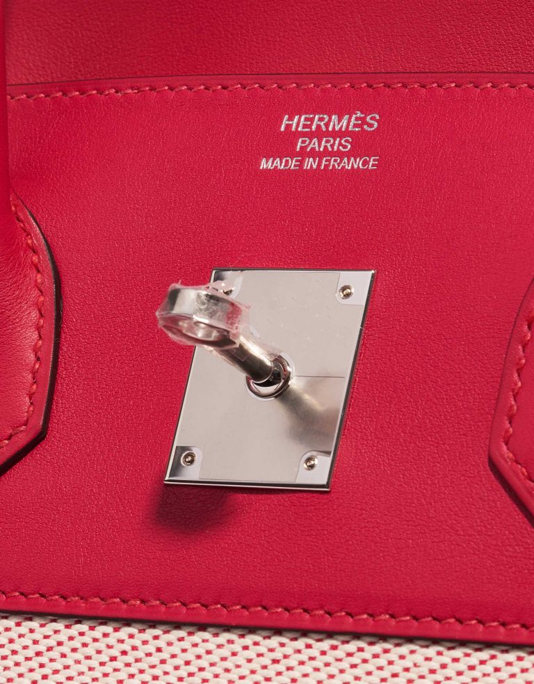 Pre-owned Hermès bag Birkin 35 Fray Swift / Canvas Framboise Pink, Red Logo | Sell your designer bag on Saclab.com