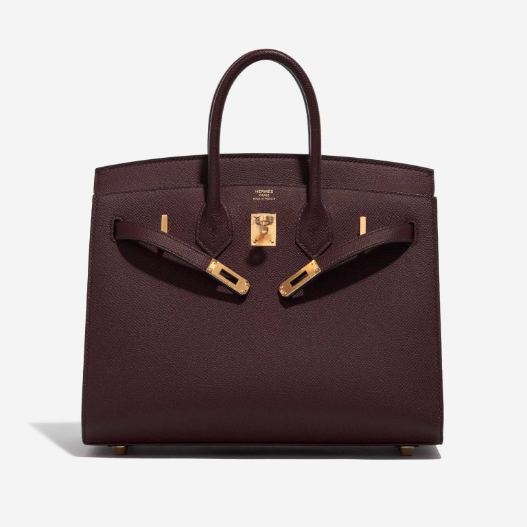 Pre-owned Hermès bag Birkin 25 Epsom Rouge Sellier Brown, Red Front Open | Sell your designer bag on Saclab.com