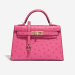 Pre-owned Hermès bag Kelly Mini HSS Ostrich Rose Fuchsia / Gold Pink, Rose Front | Sell your designer bag on Saclab.com