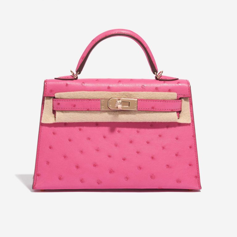 Pre-owned Hermès bag Kelly Mini HSS Ostrich Rose Fuchsia / Gold Pink, Rose Front Velt | Sell your designer bag on Saclab.com