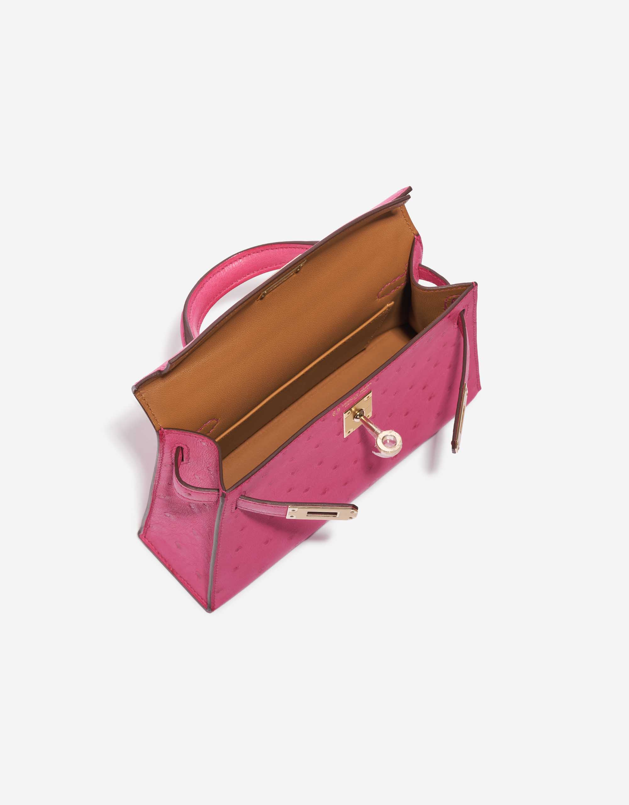 Pre-owned Hermès bag Kelly Mini HSS Ostrich Rose Fuchsia / Gold Pink, Rose Inside | Sell your designer bag on Saclab.com