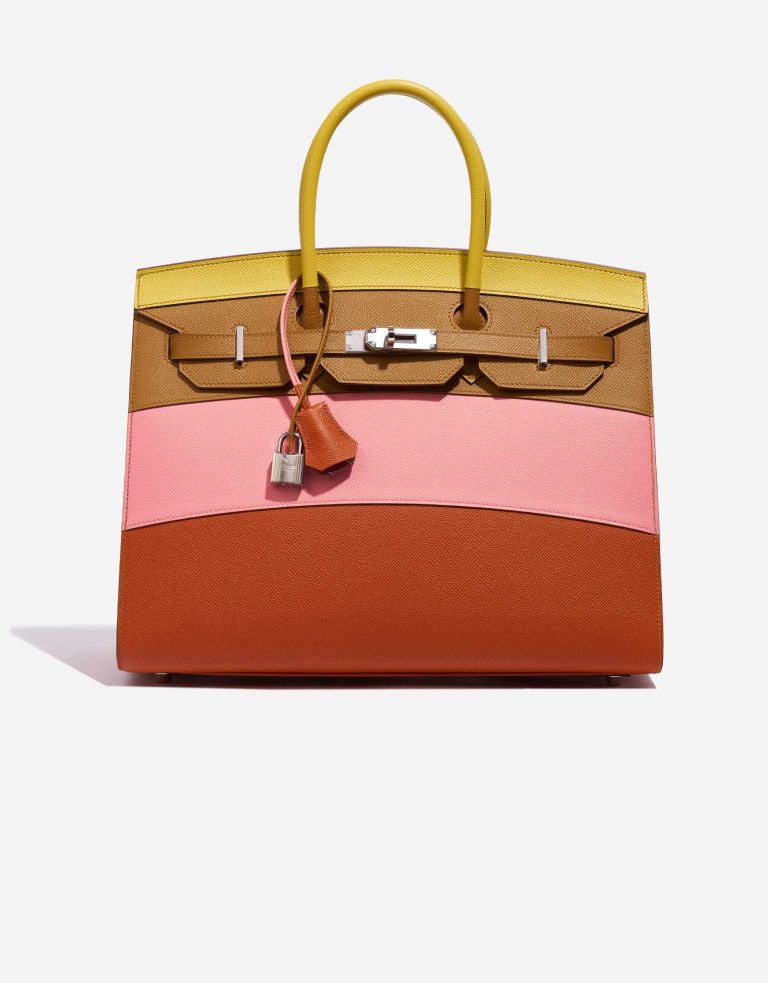Pre-owned Hermès bag Birkin 35 Sunrise Rainbow Epsom Lime / Rose Confetti / Sesame / Terre Battue Brown Front | Sell your designer bag on Saclab.com