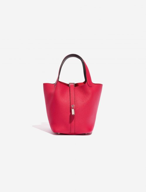 Pre-owned Hermès bag Picotin 18 Taurillon Clemence / Swift  Framboise / Rouge Sellier Pink, Red Front | Sell your designer bag on Saclab.com