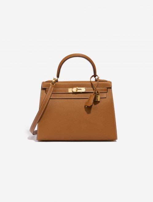 Pre-owned Hermès bag Kelly 28 Epsom Gold Brown Front | Sell your designer bag on Saclab.com