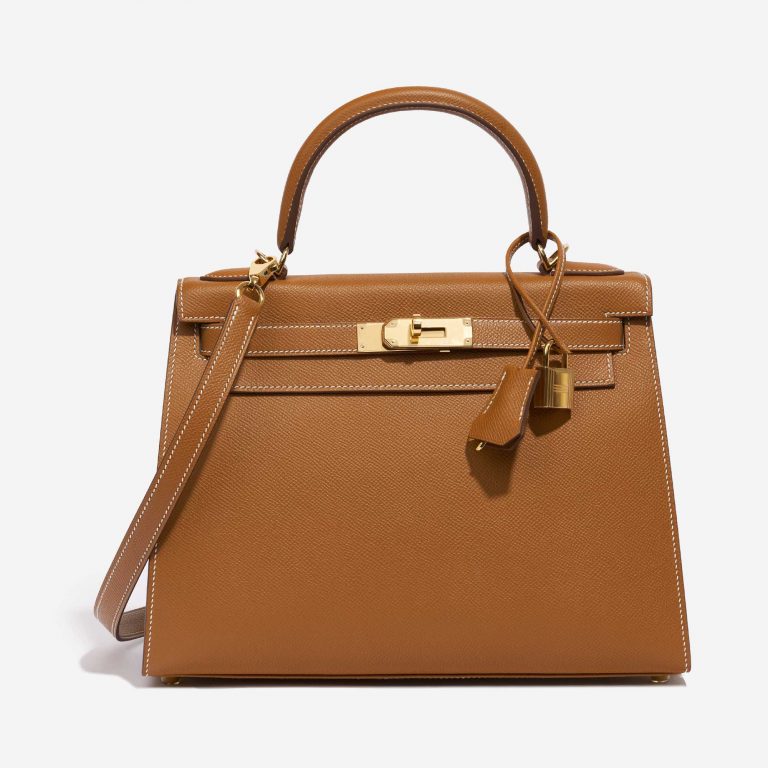 Pre-owned Hermès bag Kelly 28 Epsom Gold Brown Front | Sell your designer bag on Saclab.com