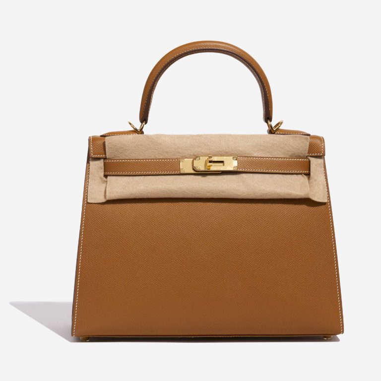 Pre-owned Hermès bag Kelly 28 Epsom Gold Brown Front Velt | Sell your designer bag on Saclab.com