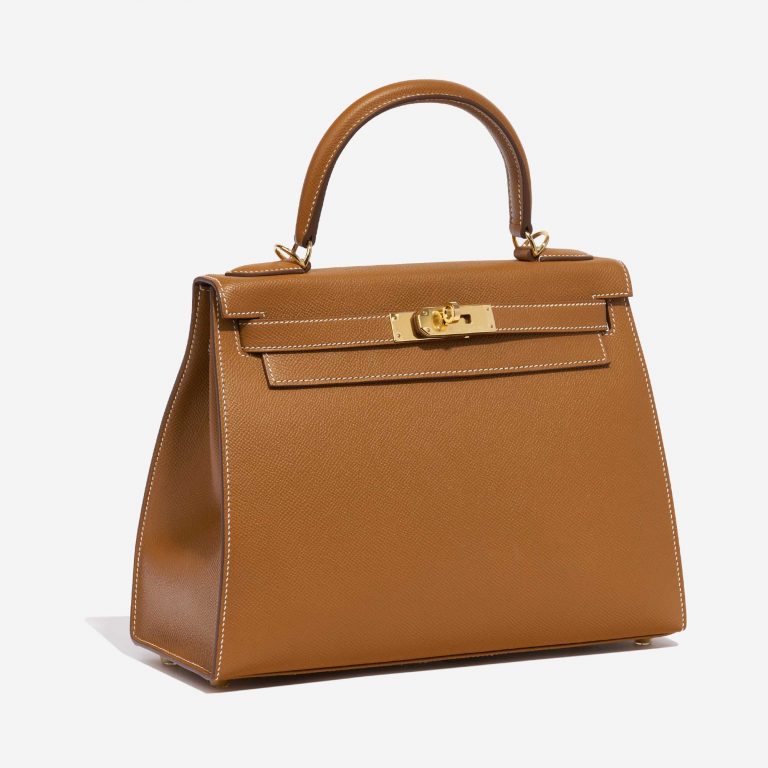 Pre-owned Hermès bag Kelly 28 Epsom Gold Brown Side Front | Sell your designer bag on Saclab.com