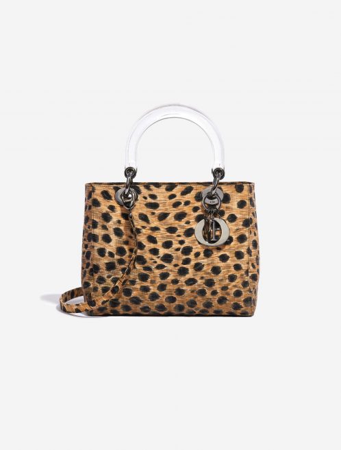 Pre-owned Dior bag Lady Medium Fabric / PVC Leopard Black, Brown, Multicolour Front | Sell your designer bag on Saclab.com