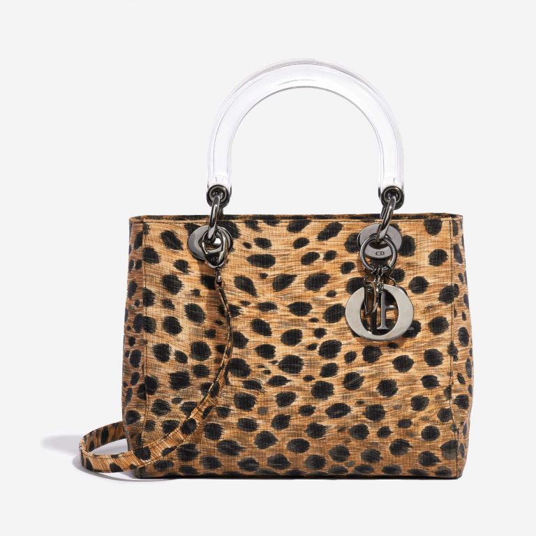 Pre-owned Dior bag Lady Medium Fabric / PVC Leopard Black, Brown, Multicolour Front | Sell your designer bag on Saclab.com